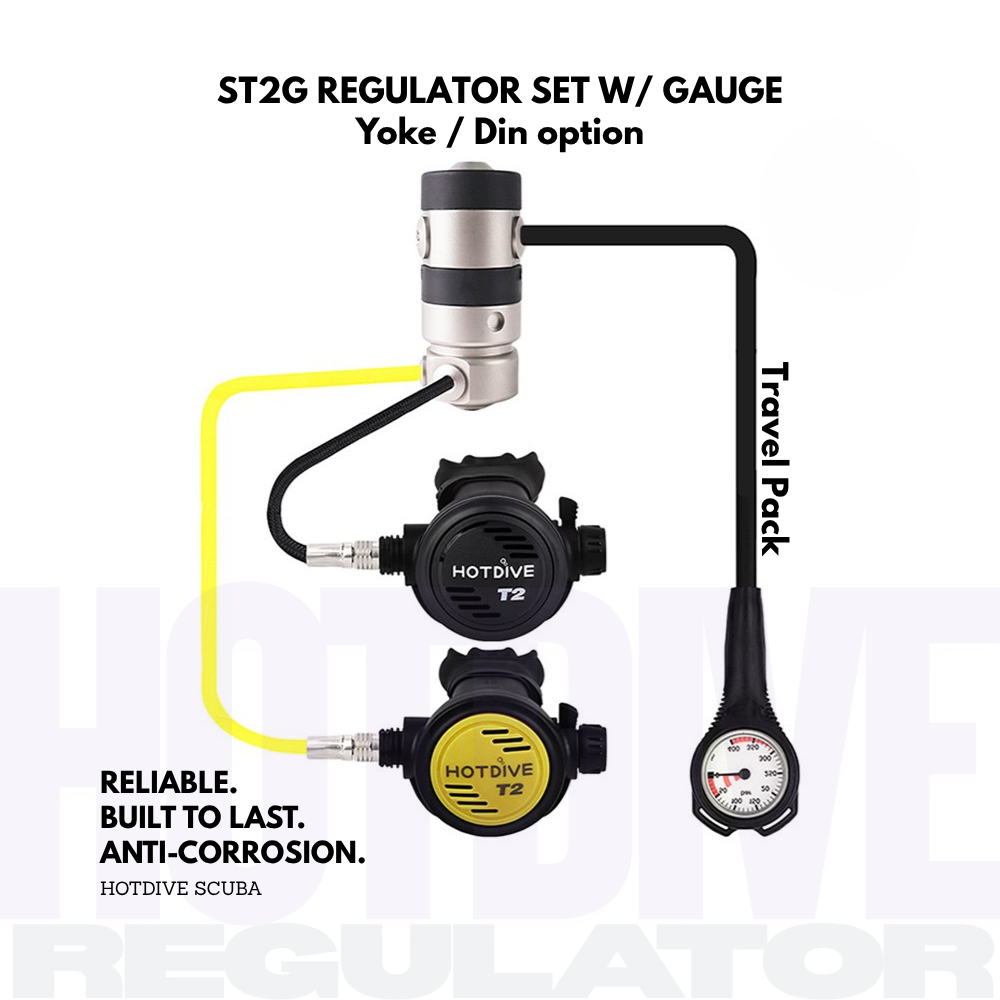 Hotdive Scuba ST2G Travel Pack Dive Regulator Set - Ultralight & Compact for Divers (EANx32 Compatible)