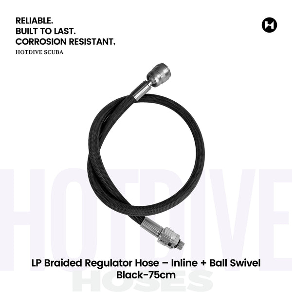 LP Braided Regulator Hose – Inline + Ball Swivel, Black, 75 cm — LP11-SA-75-B