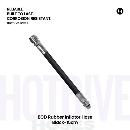 BCD Rubber Inflator Hose, Black, 15 cm — BC10-15-B