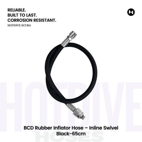 BCD Rubber Inflator Hose – Inline Swivel, Black, 65 cm — BC10-A-65-B