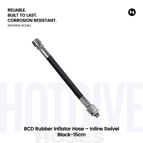 BCD Rubber Inflator Hose – Inline Swivel, Black, 15 cm — BC10-A-15-B