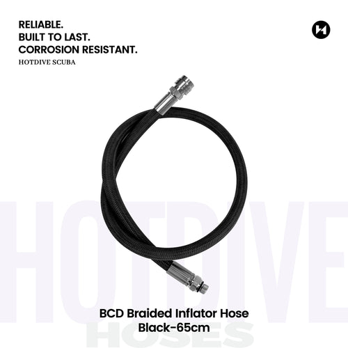 BCD Braided Inflator Hose, Black, 65 cm — BC11-65-B