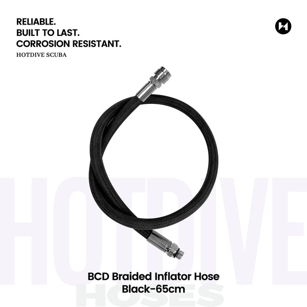 BCD Braided Inflator Hose, Black, 65 cm — BC11-65-B